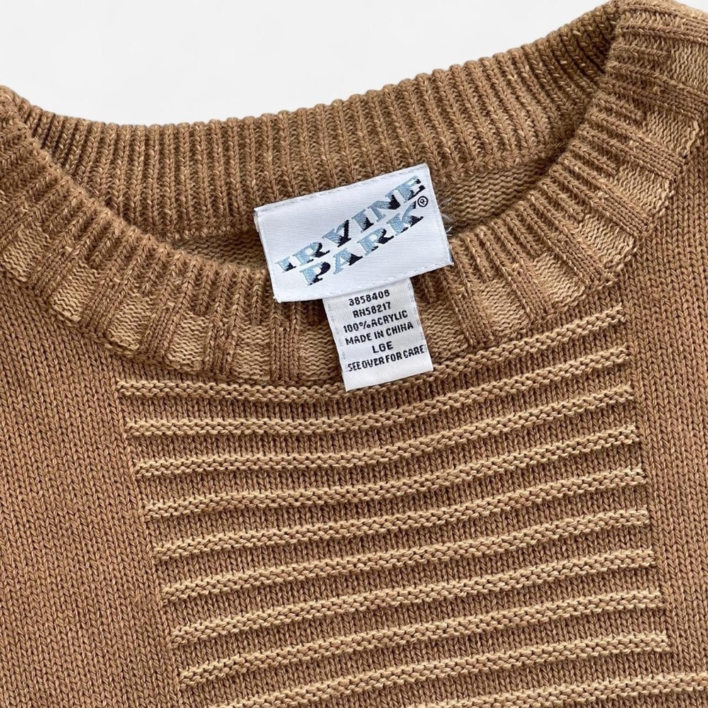 Irvine Park Tan Brown 3D Knit Slouchy Retro Crewneck Sweater L - Picture 3 of 6